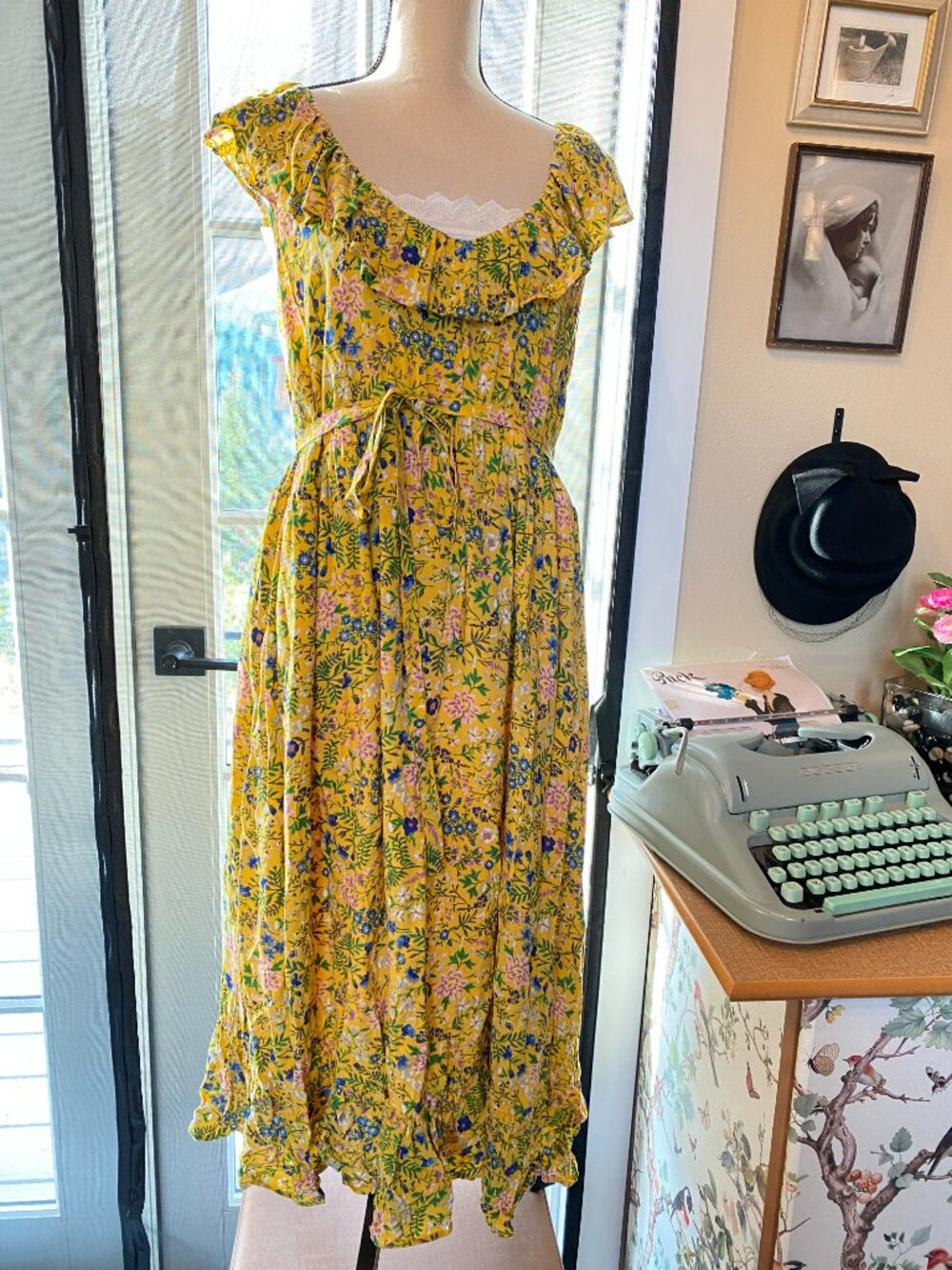 Old Navy Maternity Yellow Floral Ruffle Midi Dress EUC Size XXL